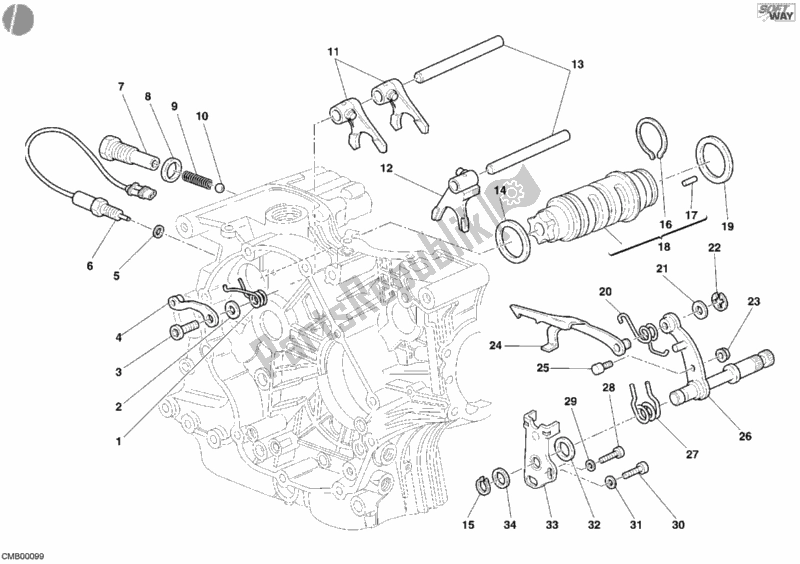 All parts for the Gear Change Mechanism of the Ducati Monster 400 Dark JAP 2005